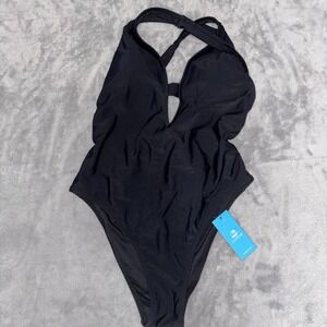 Cupshe One Piece Swimsuit Womens Small Black Stretch V Neck Criss Cross Back Tie